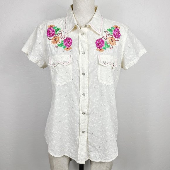 Country Royalty Tops - Country Royalty Embroidered Pearl Snap Eyelet Top